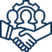 Icon representing teamwork and heads shaking hands.